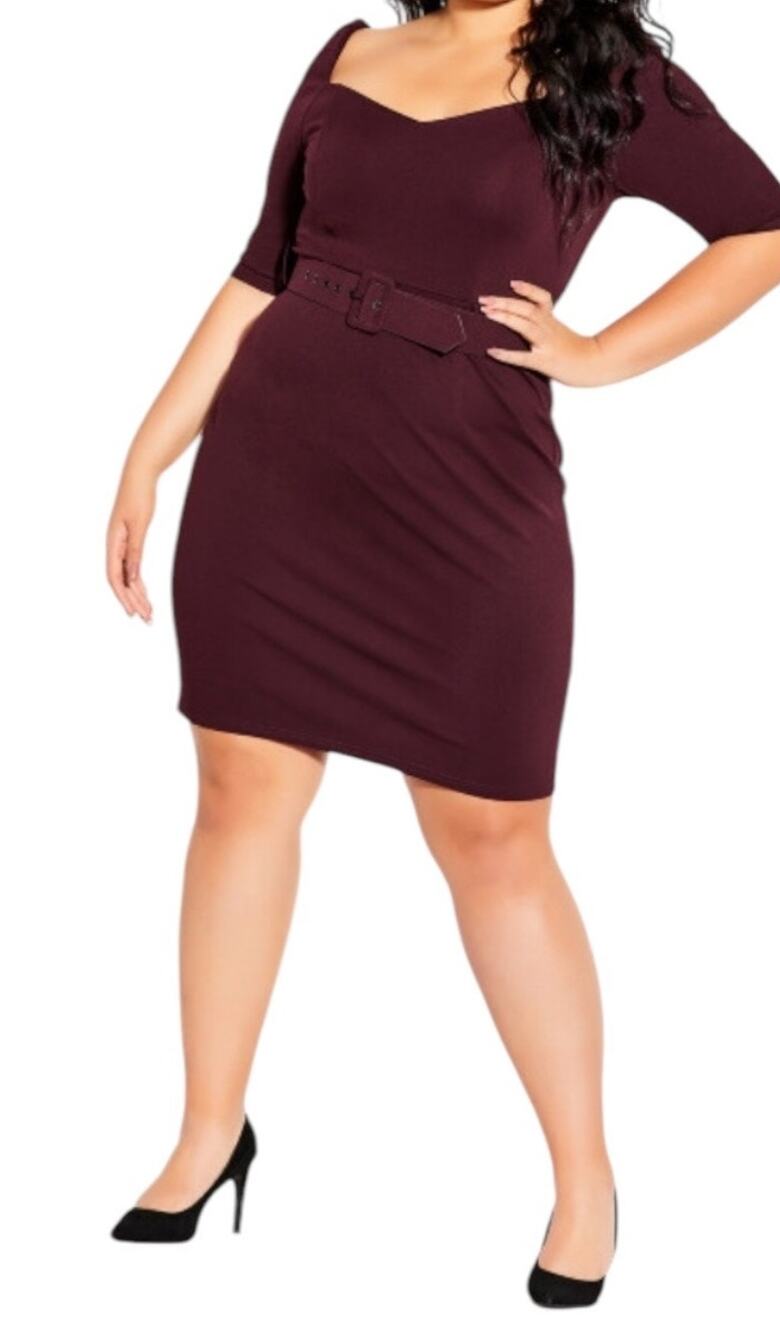 City Chic dress Illusive sleeve sheath burgundy size M 18 DEFECT